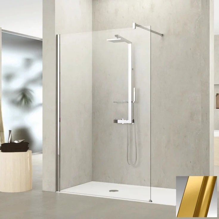 Novellini Kuadra H fastvegg, 57-60 cm, klart glass, børstet messing profil | KUADH60-1P