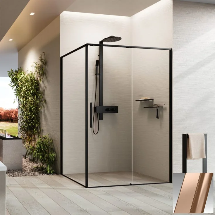 Novellini Riga 2PF skyvedør venstre, 137,5-139 cm, klart glass, børstet kobber profil | RIG2PF137S-1R