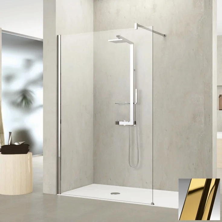 Novellini Kuadra H fastvegg, 47-50 cm, klart glass, messing profil | KUADH50-1O