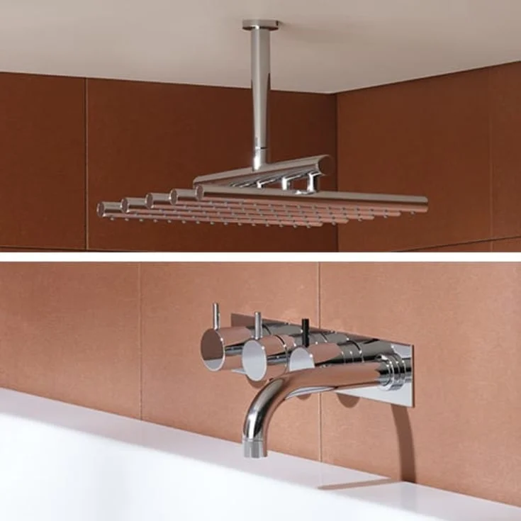 Vola 5474R-051A badekar/dusjtermostat, 160 mm tut. m/hånd- og takdusj, krom | 5414C-051A-16