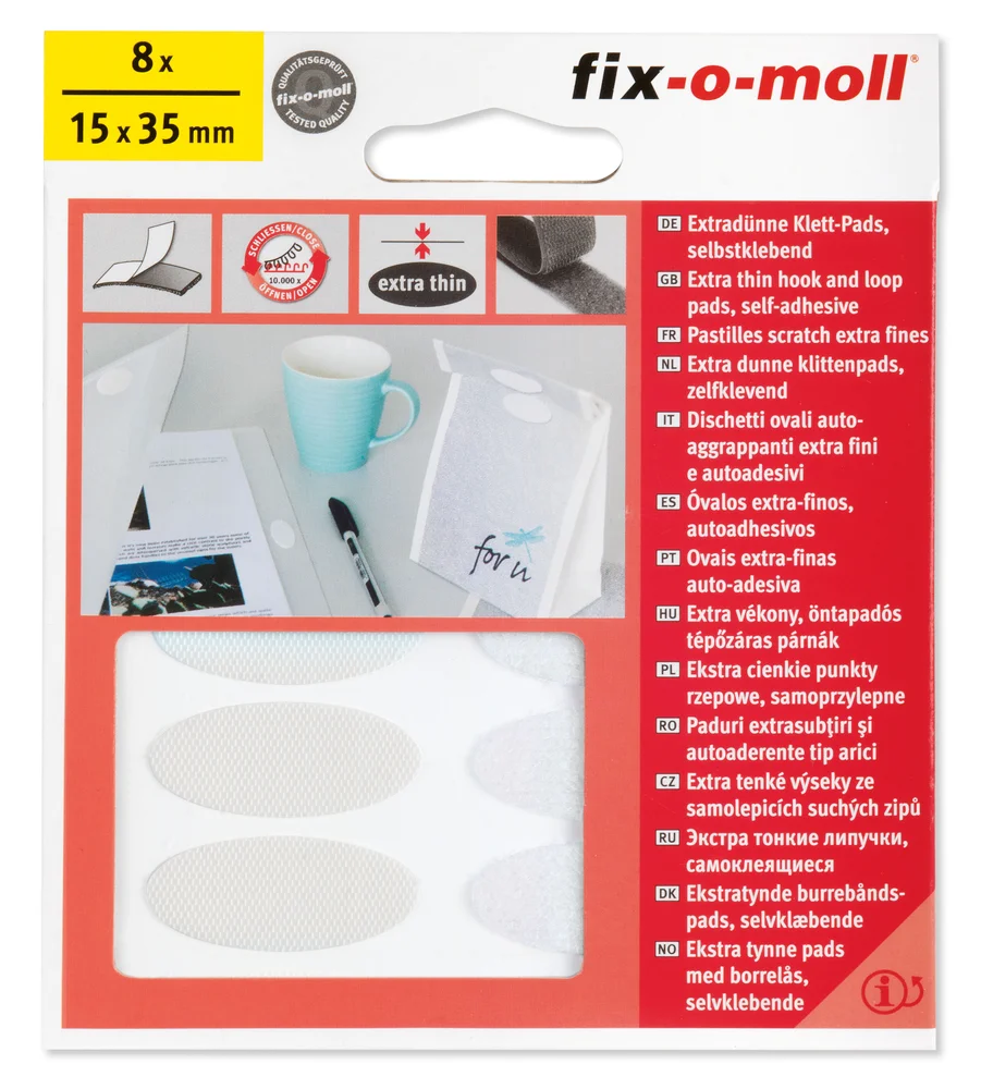 Borrelås hook+loop puter extra tynn hvit oval 15mmx35mm v:9233695