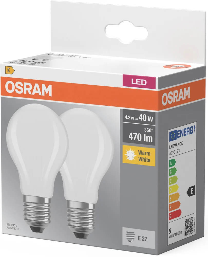 LED Classic A 40 E27 2700K 2stk. v:6684967