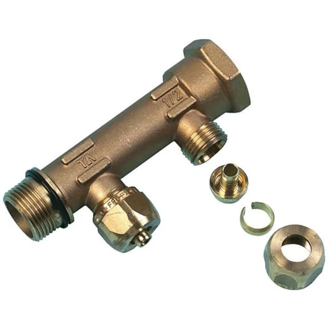 Uponor samlestokk 3/4", fast muffe, 2 avgreninger med 15 mm omløper | 1036245