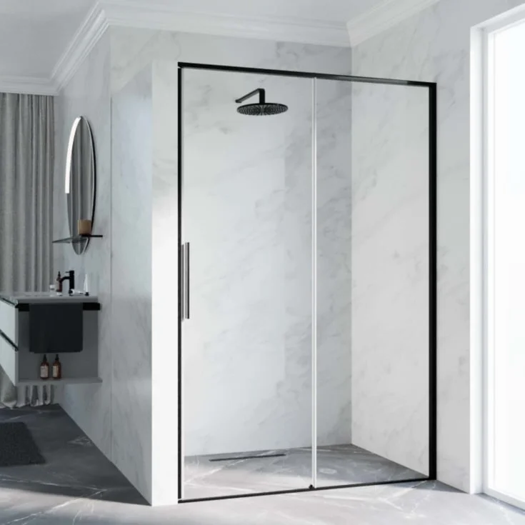 Novellini Riga 2P skyvedør venstre, 106-109 cm, klart glass, børstet grafitt profil | RIG2P106S-1N