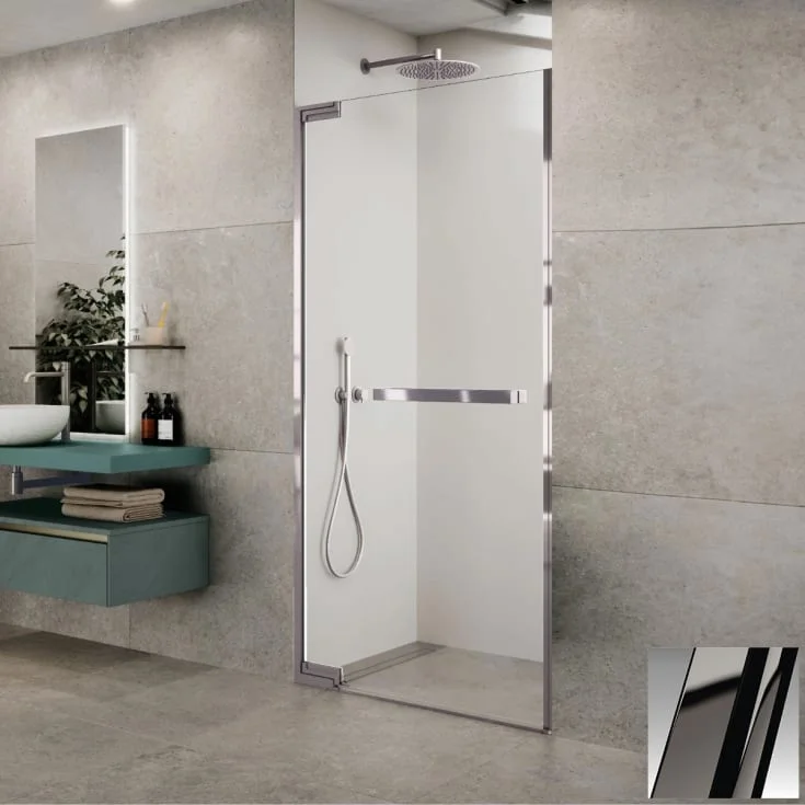 Novellini N180 1B slagdør nisje, 77,5-79 cm, klart glass, sort krom profil | N1801B79-1L
