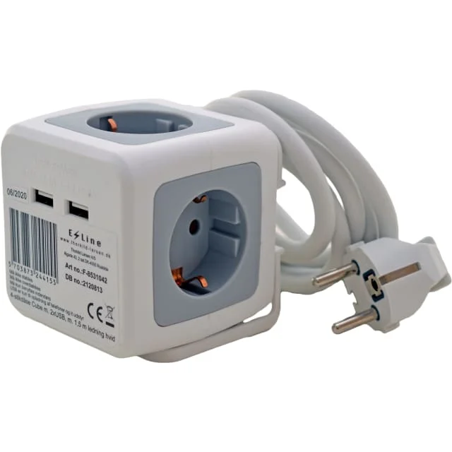 E-Line Cube grenuttak med 4 uttak, schuko og USB | F-8531042 E-Line Cube grenuttak med 4 uttak, schuko og USB | F-8531042