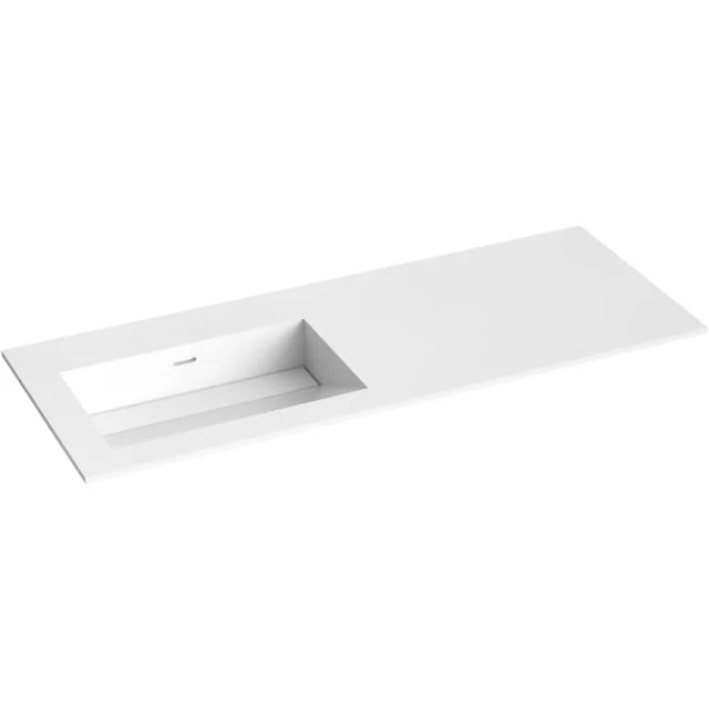 Korsbakken Corian møbelservant, venstre, skrå bunn, u/kranhull, 120x46,5 cm, hvit matt | 373902125