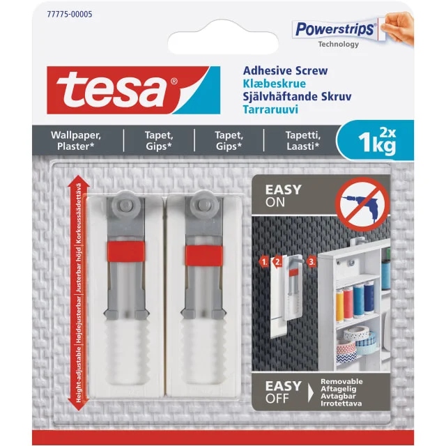6 stk Tesa Powerstrips limskrue, 1 kg, 2-pak, justerbar, hvit | 77775-00005-00 6 stk Tesa Powerstrips limskrue, 1 kg, 2-pak, justerbar, hvit | 77775-00005-00