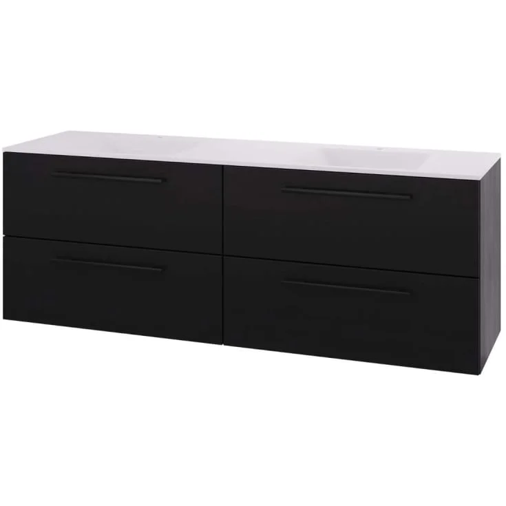 Linn Bad Ingrid servantskap, 4 Skuffer, dobbel, 160x45,3x57 cm, sort eik | 110616D