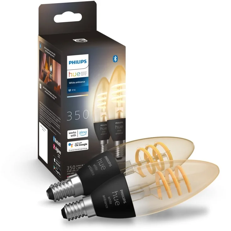 Philips Hue White Ambiance E14 mignonpære, 2 pak | 929003145202