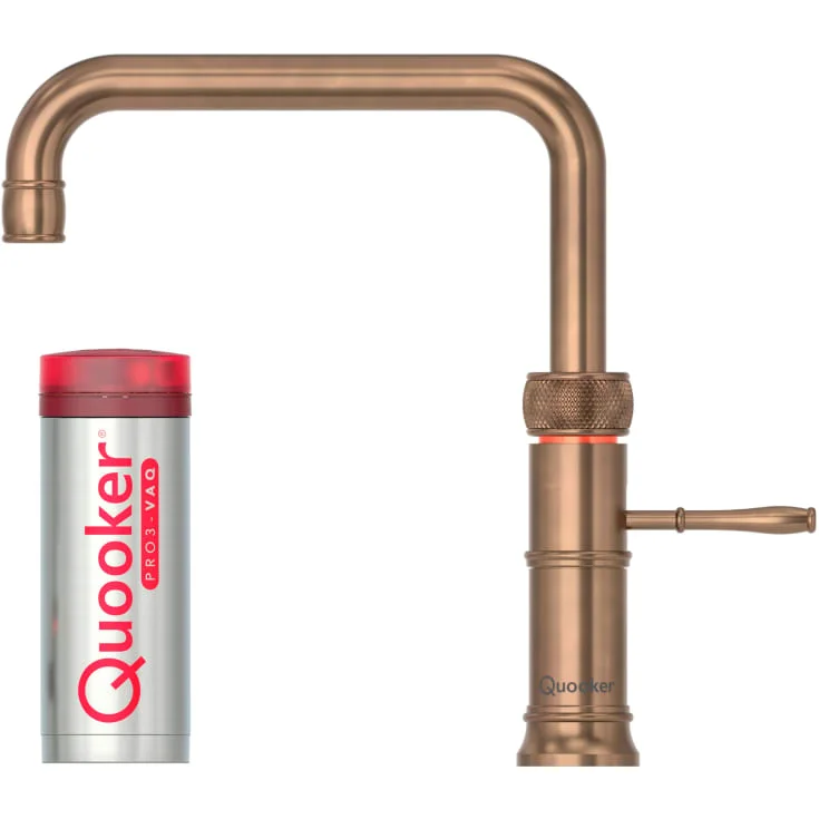 Quooker Classic Fusion Square kjøkkenkran, med PRO3 beholder, aldret messing | 930218642+NO