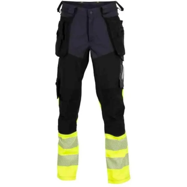 Bekken & Strøm Gjøvik 4-veis stretch håndverksbukse, HiVis kl.1, unisex, str. C162, sort/gul | 612450
