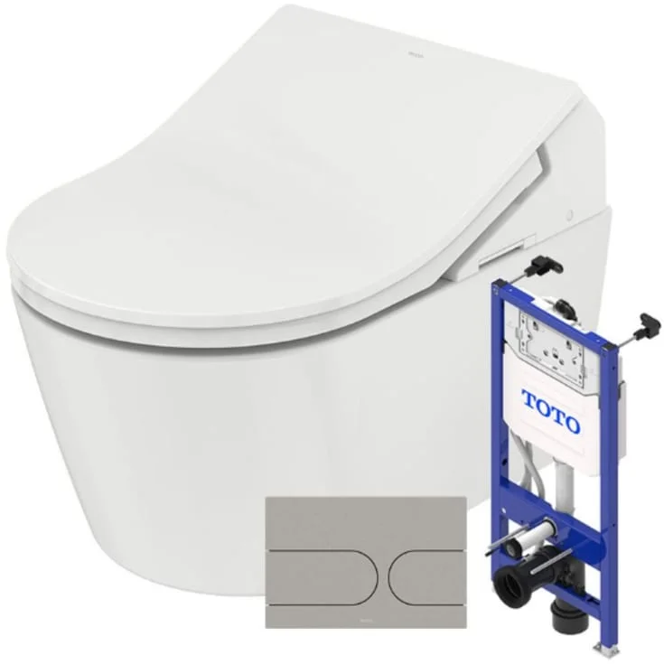 Toto Washlet RW dusjtoalettpakke, rengjøringsvennlig, hvit/børstet rustfritt stål | TCF895CG-CW542ERY-SP10695UN-MB