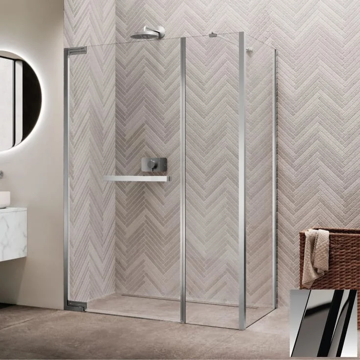 Novellini N180 GFL slagdør InLinea for hjørne, 157-160 cm, klart glass, sort krom profil | N180GFL158-1L