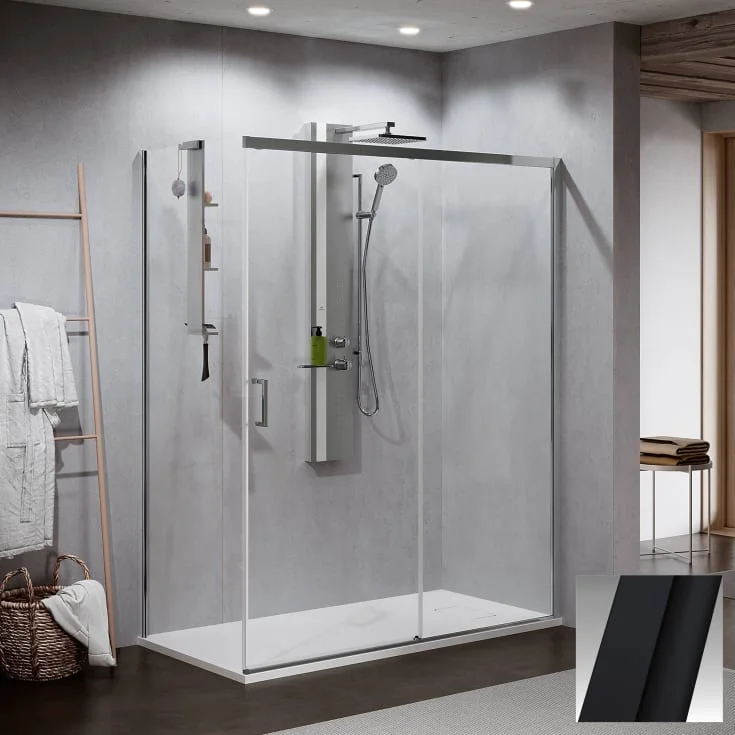Novellini Zephyros 2.0 PH skyvedør høyre, 116-119 cm, klart glass, sort matt profil | ZEP2PH116D-1H