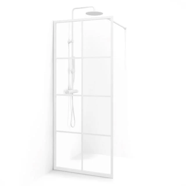 Macro Design Empire dusjvegg, 201x85 cm, klart glass, hvit profil | DESK85SVKL