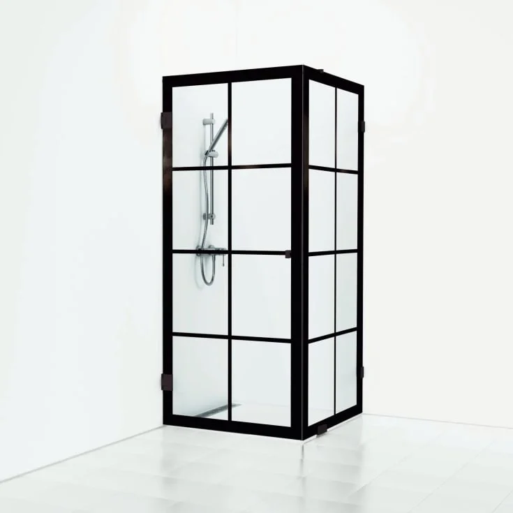 Svedbergs 180° Rista dusjhjørne rett/fast, 90x90 cm, industridekor, sort matt profil | 694799