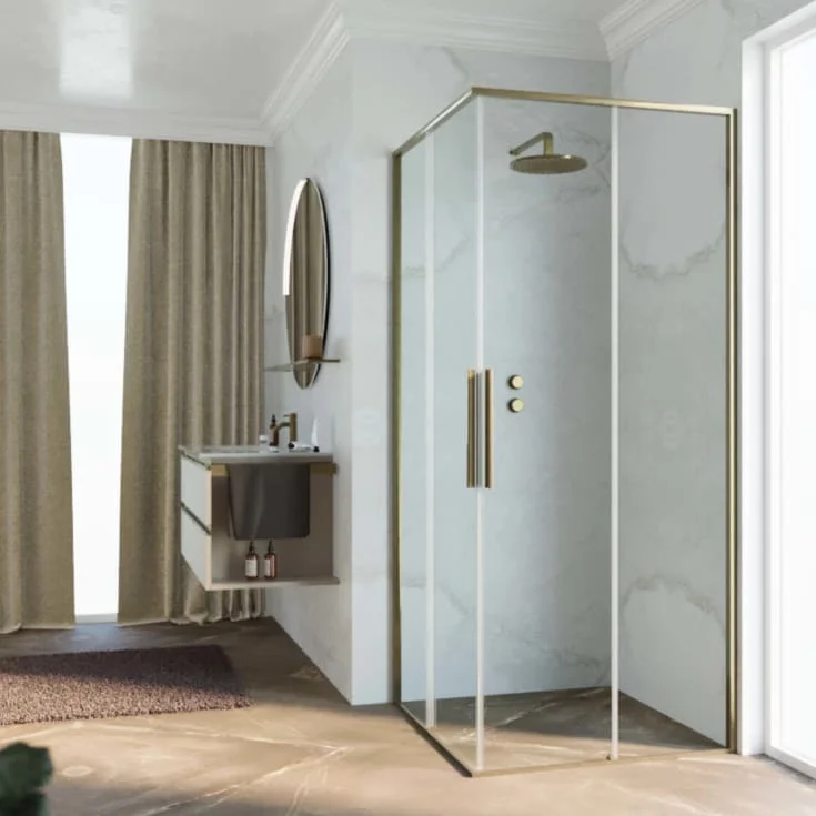 Novellini Riga A skyvedør høyre, 109-110,5 cm, klart glass, børstet bronse profil | RIGA109LD-1Q