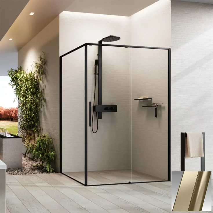 Novellini Riga 2PF skyvedør venstre, 159-160,5 cm, klart glass, børstet bronse profil | RIG2PF159S-1Q