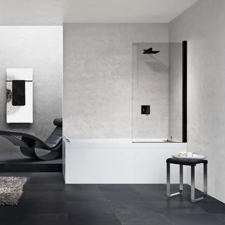 Novellini Young 2.0 1V badekarvegg, 150x80 cm, klart glass, sort matt profil | Y21V80-1H