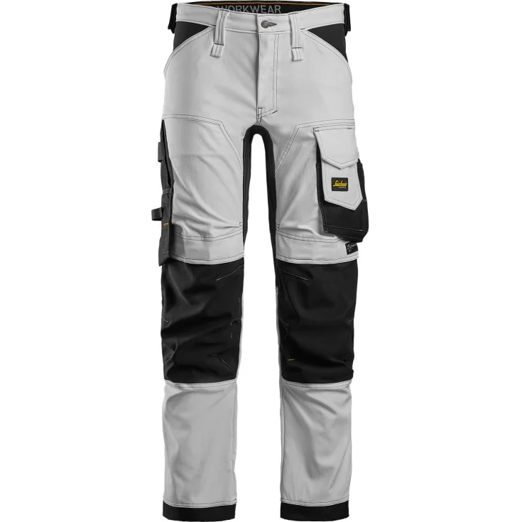 Snickers 6341 AllroundWork arbeidsbukser med stretch, hvit/sort, str. 146 | 6341-0904_146