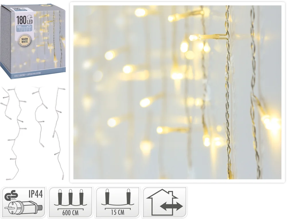 Lyslenke Istapper 180ledlys varmhvit komplett startsett IP44 6m v:6147260