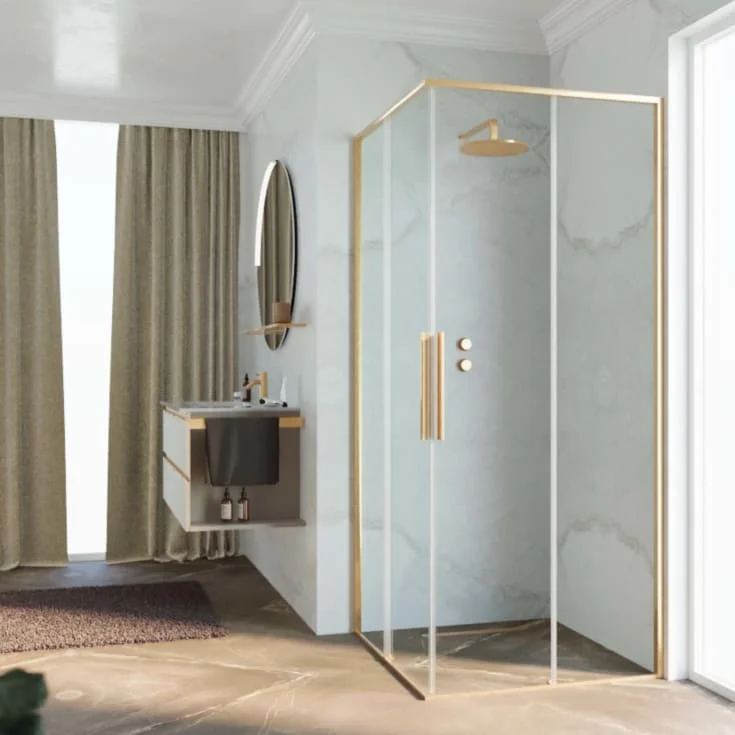 Novellini Riga A skyvedør høyre, 67,5-69 cm, klart glass, børstet messing profil | RIGA67LD-1P