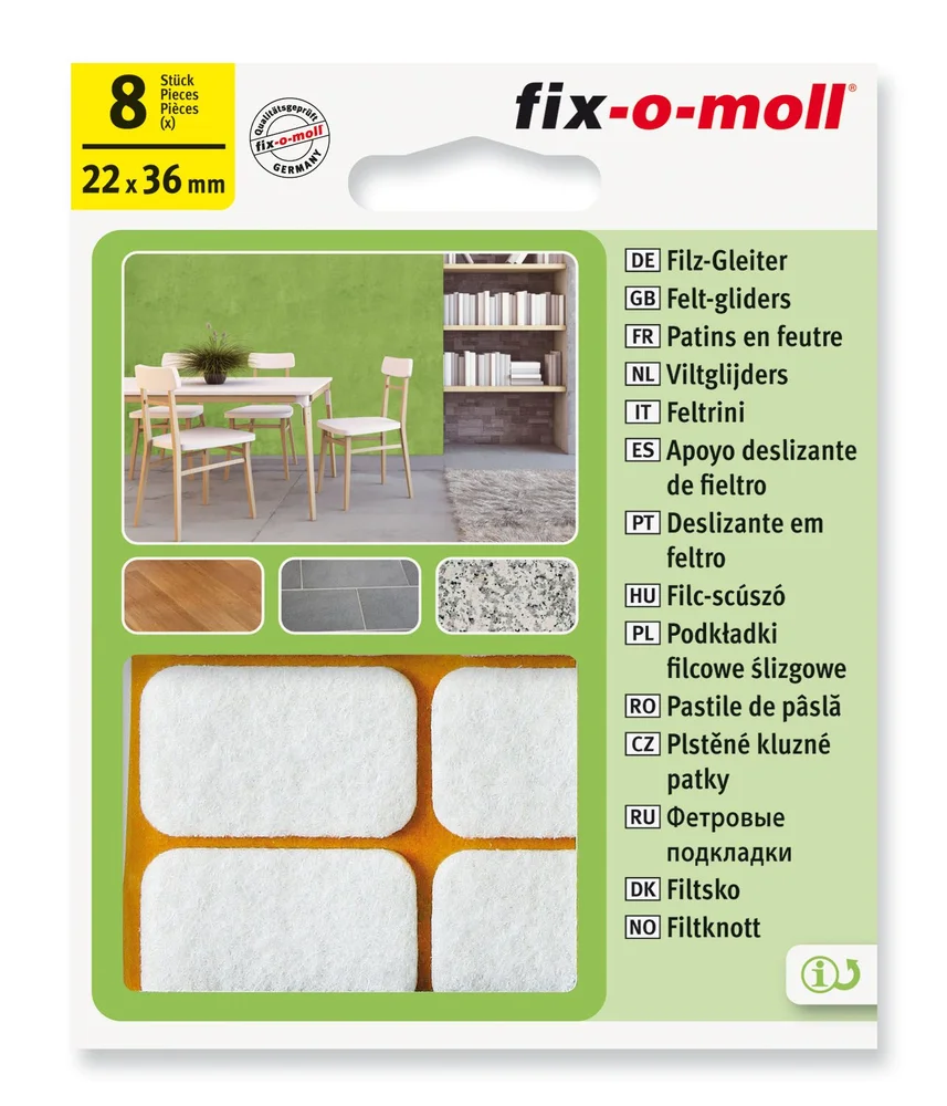 Filt til stol&bord 22x36mm hvit 8stk v:9799367