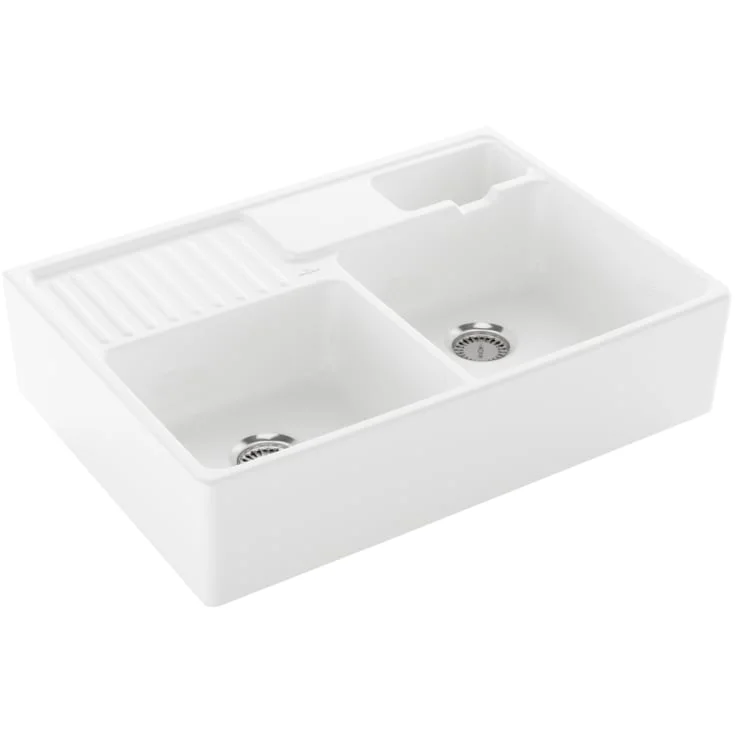 Villeroy & Boch Double Bowl kjøkkenvask, 89,5x63 cm, uten oppløft, med CeramicPlus, hvit | 632391R1