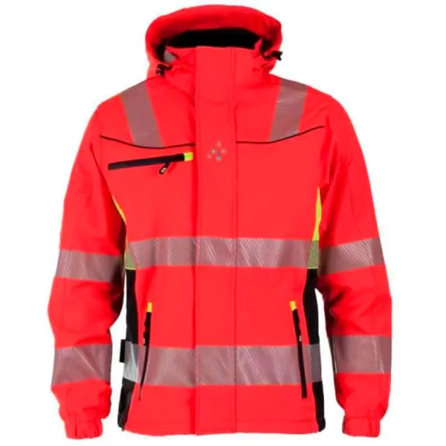 Bekken & Strøm Gjøvik softshelljakke, HiVis kl.3, unisex, str. S, rød/sort | 677189