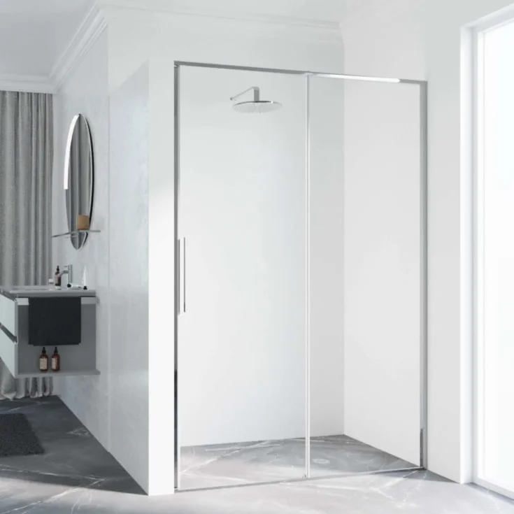 Novellini Riga 2P skyvedør høyre, 169-172 cm, klart glass, krom profil | RIG2P169D-1K