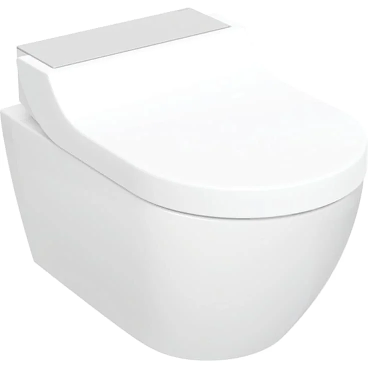 Geberit AquaClean Tuma Comfort dusjtoalett, uten skyllekant, rengjøringsvennlig, hvit/rustfritt stål | 146.290.FW.1
