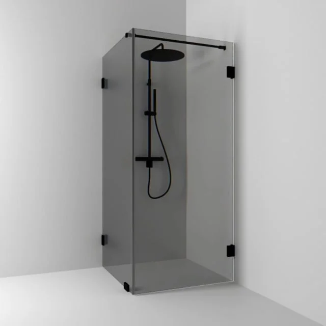 Svedbergs 180° dusjhjørne rett/fast, 80x90 cm, røykfarget glass, sort matt profil | 684898