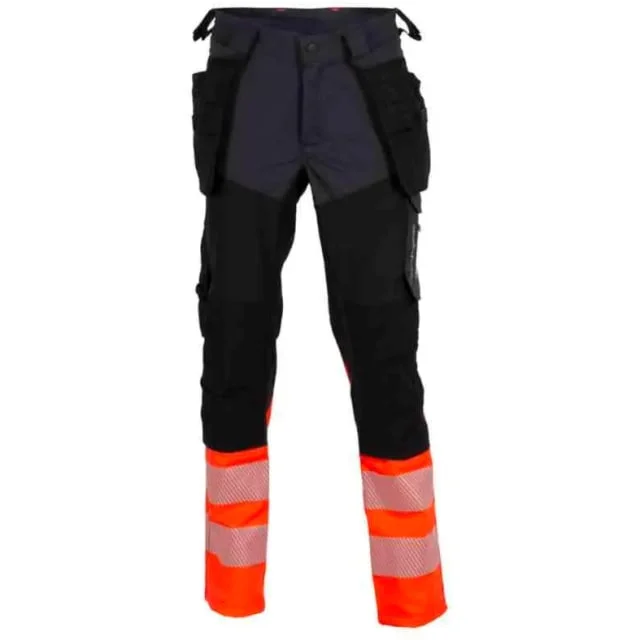 Bekken & Strøm Gjøvik 4-veis stretch håndverksbukse, HiVis kl.1, unisex, str. C52, sort/rød | 612410