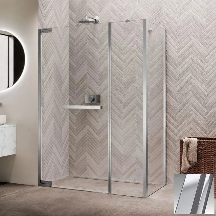 Novellini N180 F sidefastfelt for InLinea hjørne , 87,5-89,5 cm, klart glass, børstet stål profil | N180F90-1Z