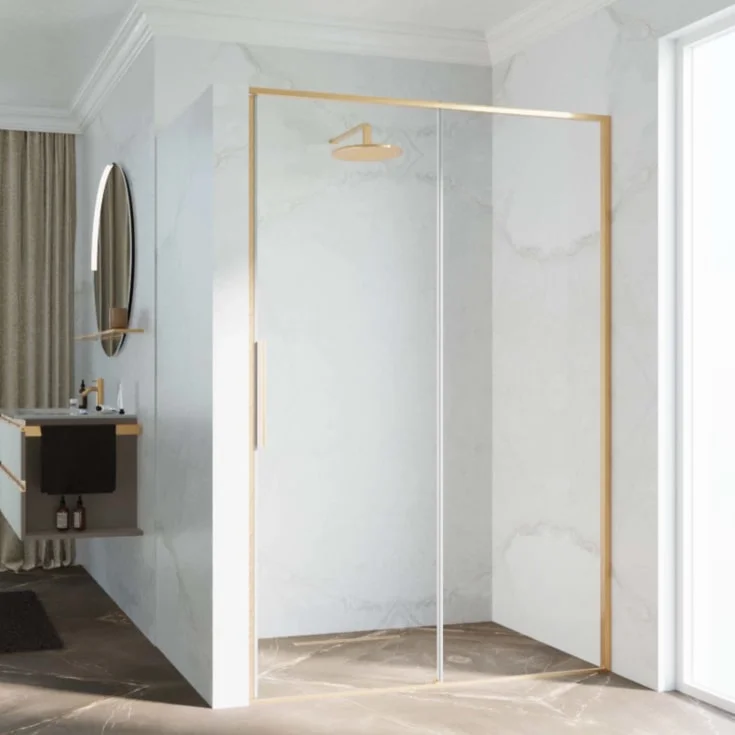 Novellini Riga 2P skyvedør venstre, 116-119 cm, klart glass, børstet messing profil | RIG2P116S-1P