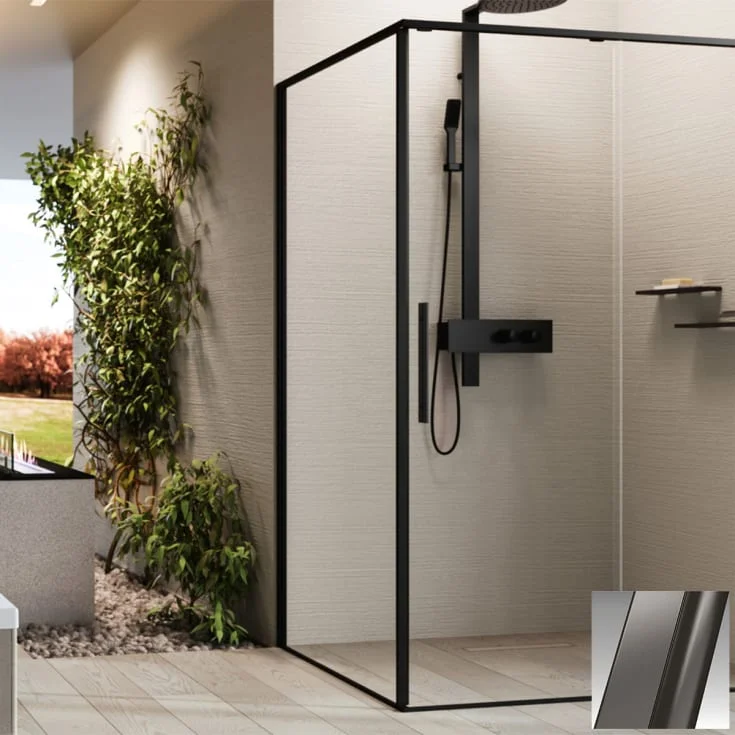 Novellini Riga F2P fastvegg høyre, 97,5-99 cm, klart glass, børstet grafitt profil | RIGF2P97D-1N