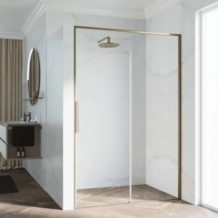 Novellini Riga 2P skyvedør høyre, 169-172 cm, klart glass, børstet bronse profil | RIG2P169D-1Q