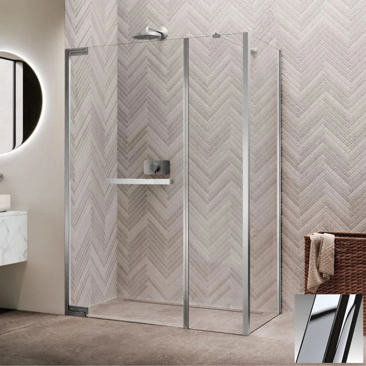 Novellini N180 F sidefastfelt for InLinea hjørne , 117,5-119,5 cm, klart glass, krom profil | N180F120-1K