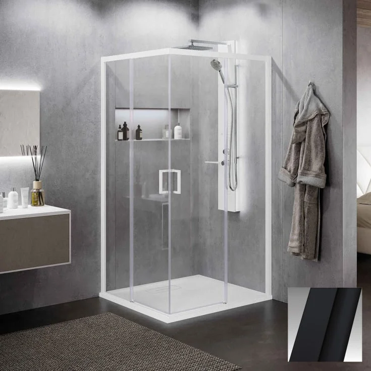 Novellini Zephyros 2.0 AH skyvedør venstre, 74-77 cm, klart glass, sort matt profil | ZEP2AH74LS-1H