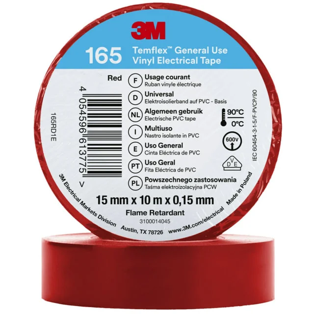 3M Temflex vinyltape 165, 15 mm x 10 m, rød | 7100184730 3M Temflex vinyltape 165, 15 mm x 10 m, rød | 7100184730